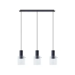 Lucande Hängeleuchte Eirian, 90 cm, 3-flammig, schwarz, Glas