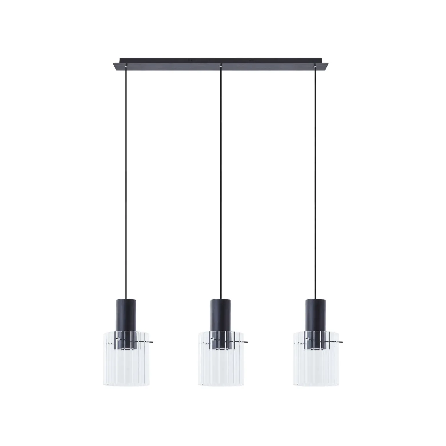 Lucande Hängeleuchte Eirian, 90 cm, 3-flammig, schwarz, Glas