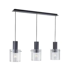Lucande Hängeleuchte Eirian, 90 cm, 3-flammig, schwarz, Glas