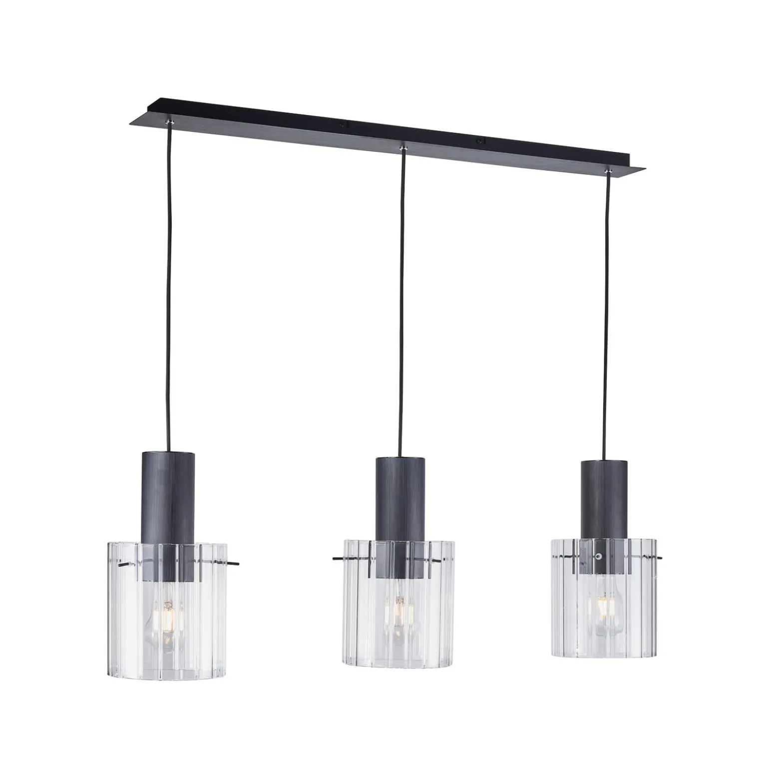 Lucande Hängeleuchte Eirian, 90 cm, 3-flammig, schwarz, Glas