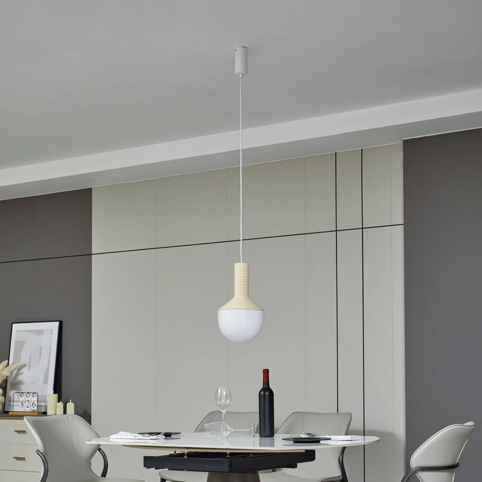 Lucande Hängeleuchte Florine, beige/opal, Keramik, Glas