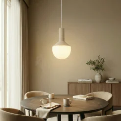 Lucande Hängeleuchte Florine, beige/opal, Keramik, Glas