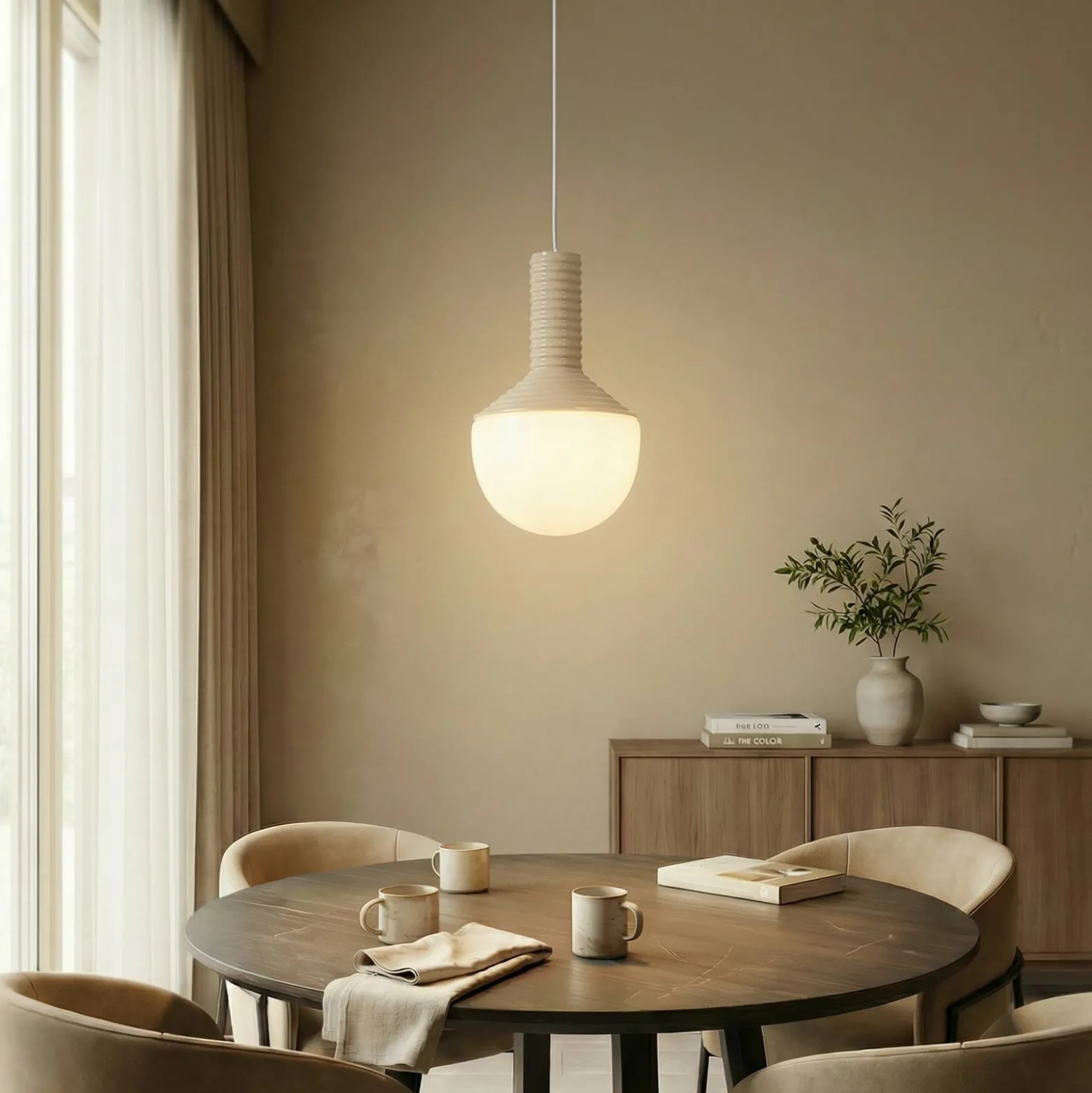Lucande Hängeleuchte Florine, beige/opal, Keramik, Glas