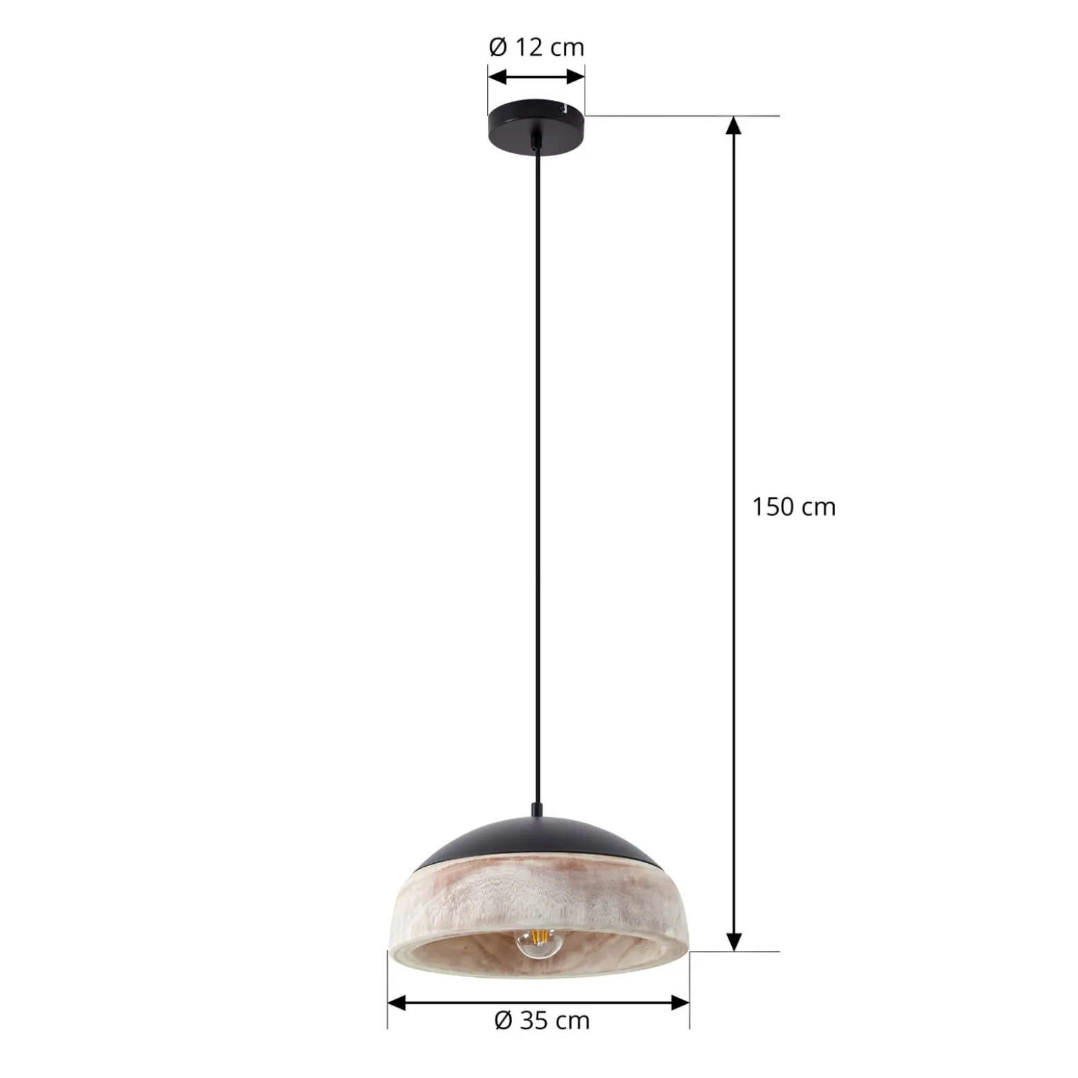 Lucande Hängeleuchte Leivar, Ø 35 cm, Holz/schwarz, E27