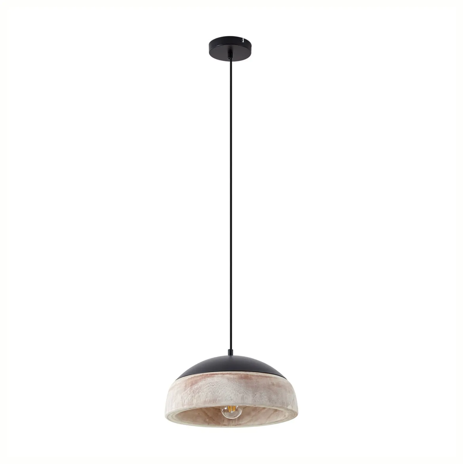 Lucande Hängeleuchte Leivar, Ø 35 cm, Holz/schwarz, E27