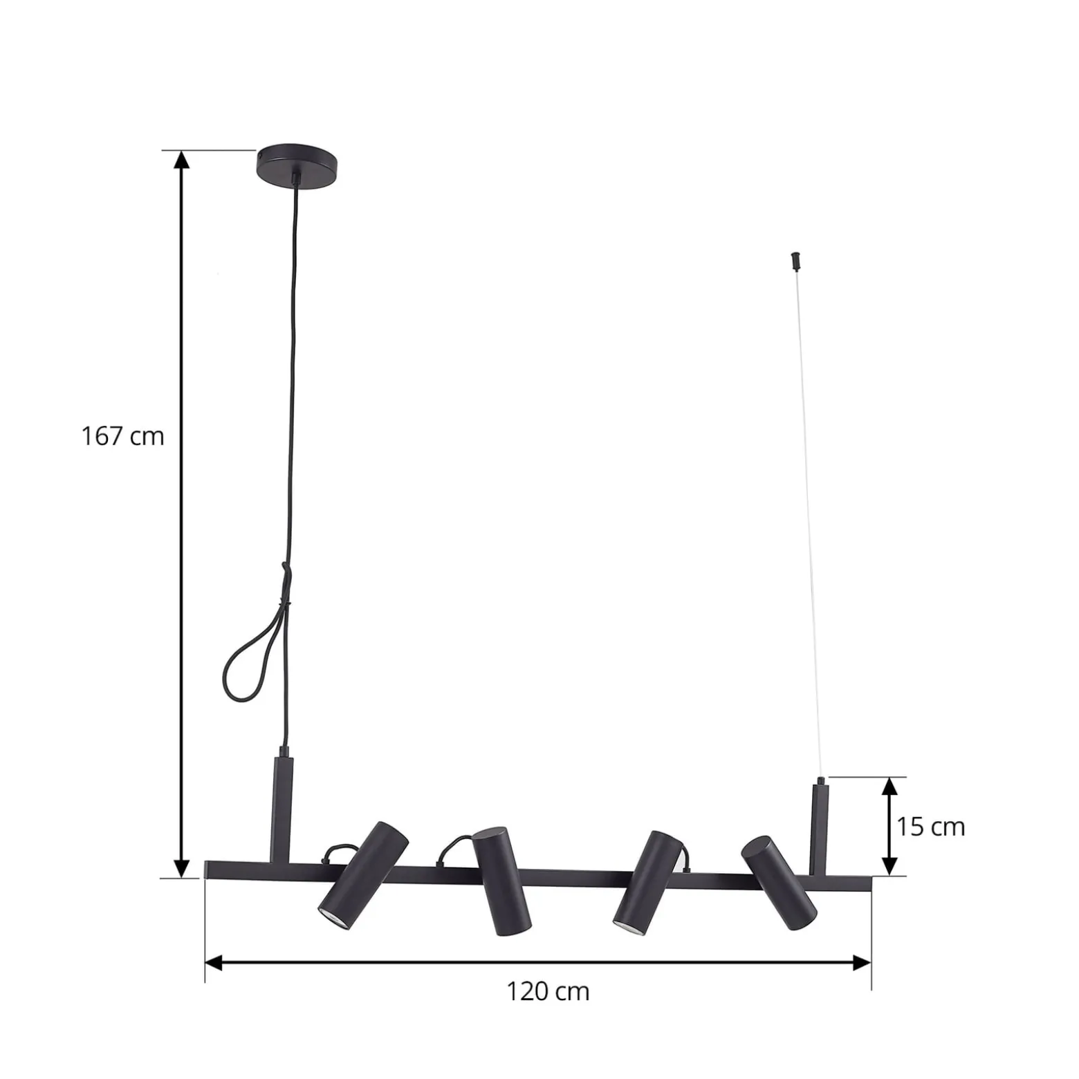 Lucande Hängeleuchte Lysias, schwarz, Metall, Länge 120cm