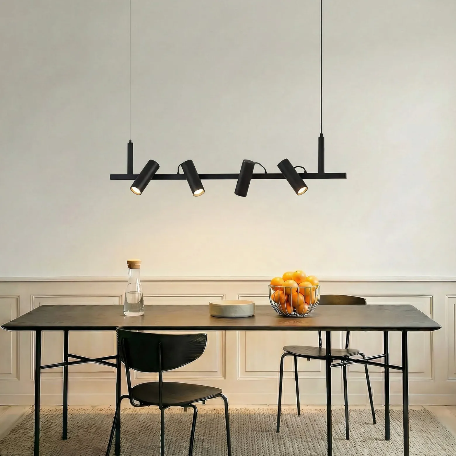Lucande Hängeleuchte Lysias, schwarz, Metall, Länge 120cm