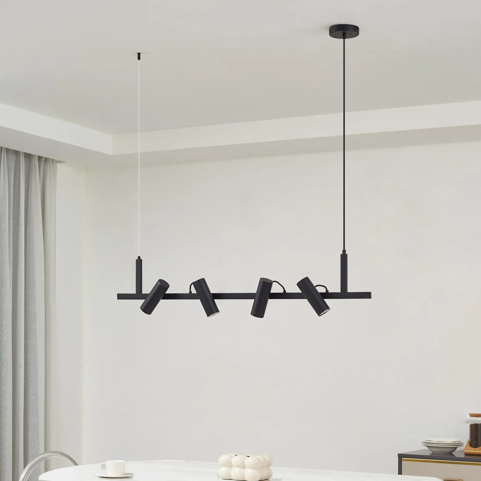 Lucande Hängeleuchte Lysias, schwarz, Metall, Länge 120cm