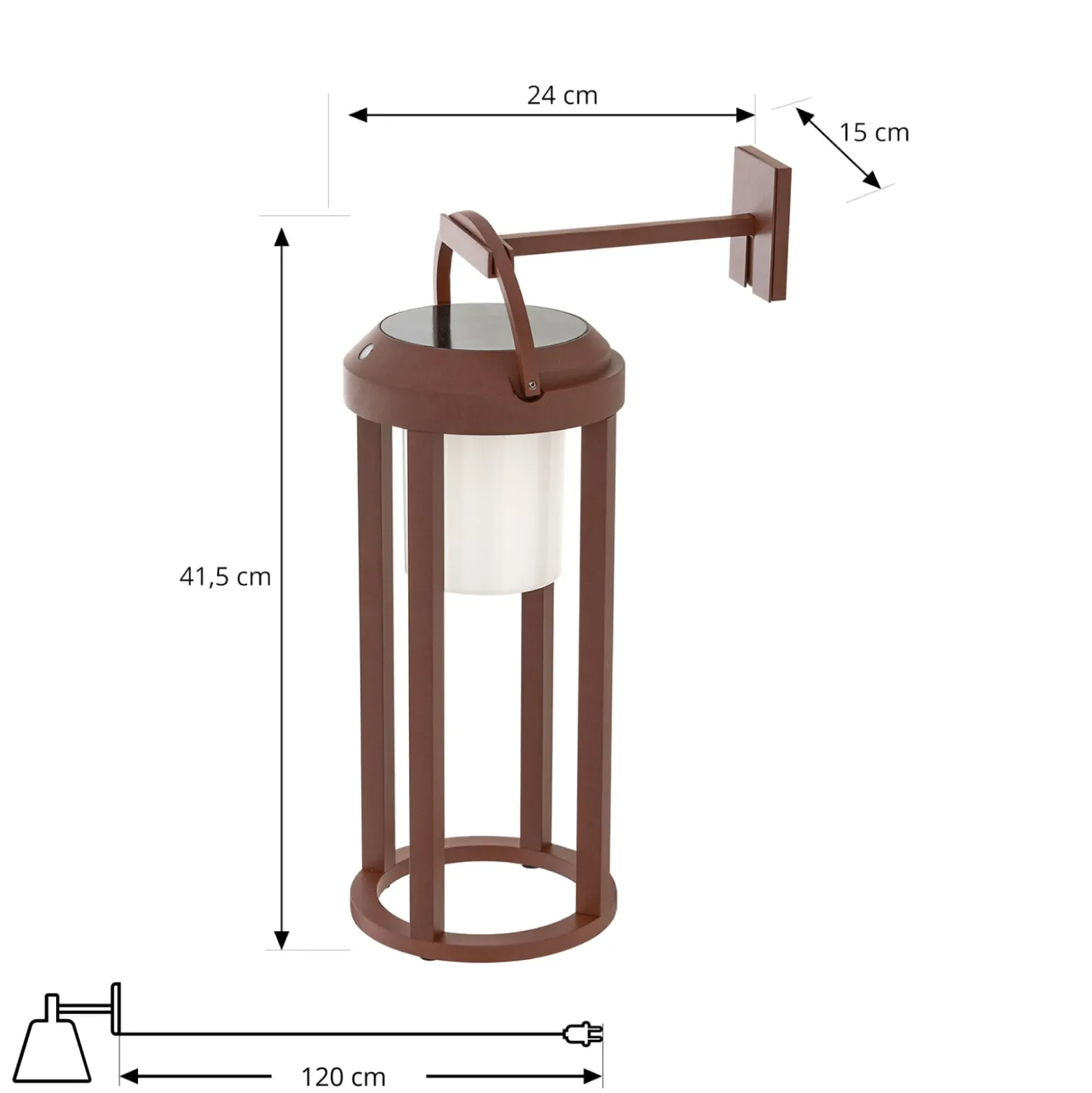 Lucande 2-in-1 LED-Solar-Wandleuchte Tilena, rost, rund, Alu
