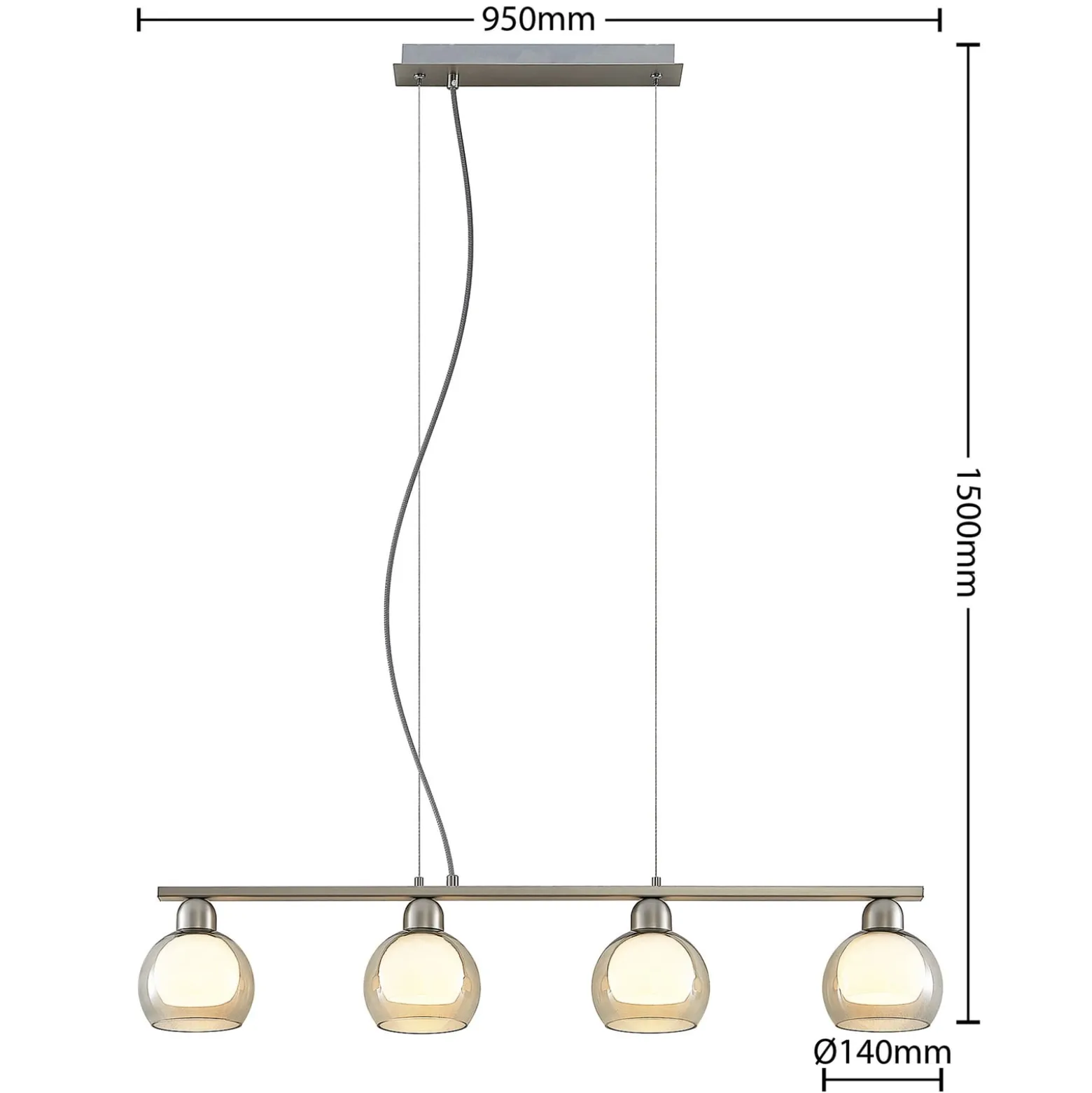 Lucande Kaiya Hängeleuchte, Glas, vierflammig