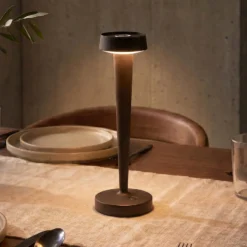 Lucande LED-Akku-Kerzenständer Lea, Vase, dunkelbraun, 28 cm