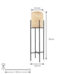 Lucande LED-Akku-Stehleuchte Adebi, schwarz, Bambus, Ø32,5cm