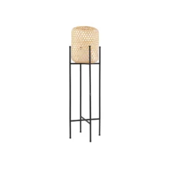 Lucande LED-Akku-Stehleuchte Adebi, schwarz, Bambus, Ø32,5cm