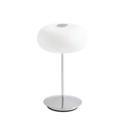 Lucande LED-Akkutischlampe Anoria, chrom/weiß, Glas IP44 USB