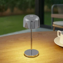 Lucande LED-Akku-Tischleuchte Quill, chrom, CCT, dimmbar