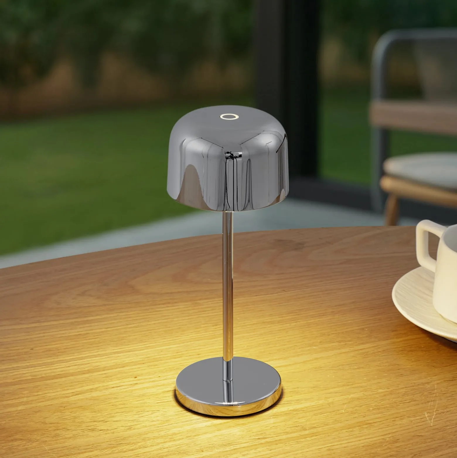 Lucande LED-Akku-Tischleuchte Quill, chrom, CCT, dimmbar