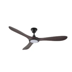 Lucande LED-Außendeckenventilator Winrod, Holz dunkel, dim.