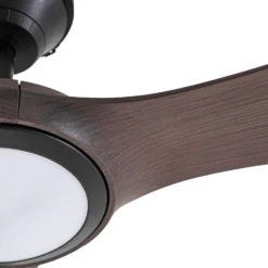 Lucande LED-Außendeckenventilator Winrod, Holz dunkel, dim.