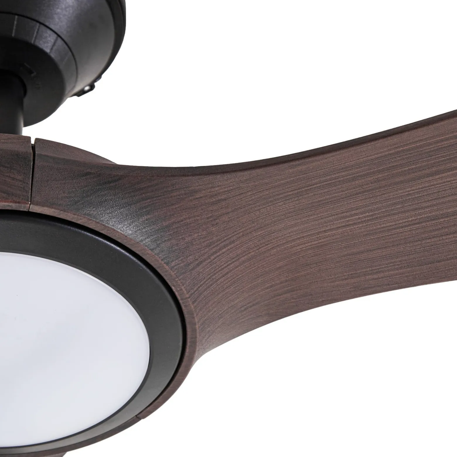 Lucande LED-Außendeckenventilator Winrod, Holz dunkel, dim.