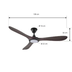 Lucande LED-Außendeckenventilator Winrod, Holz dunkel, dim.