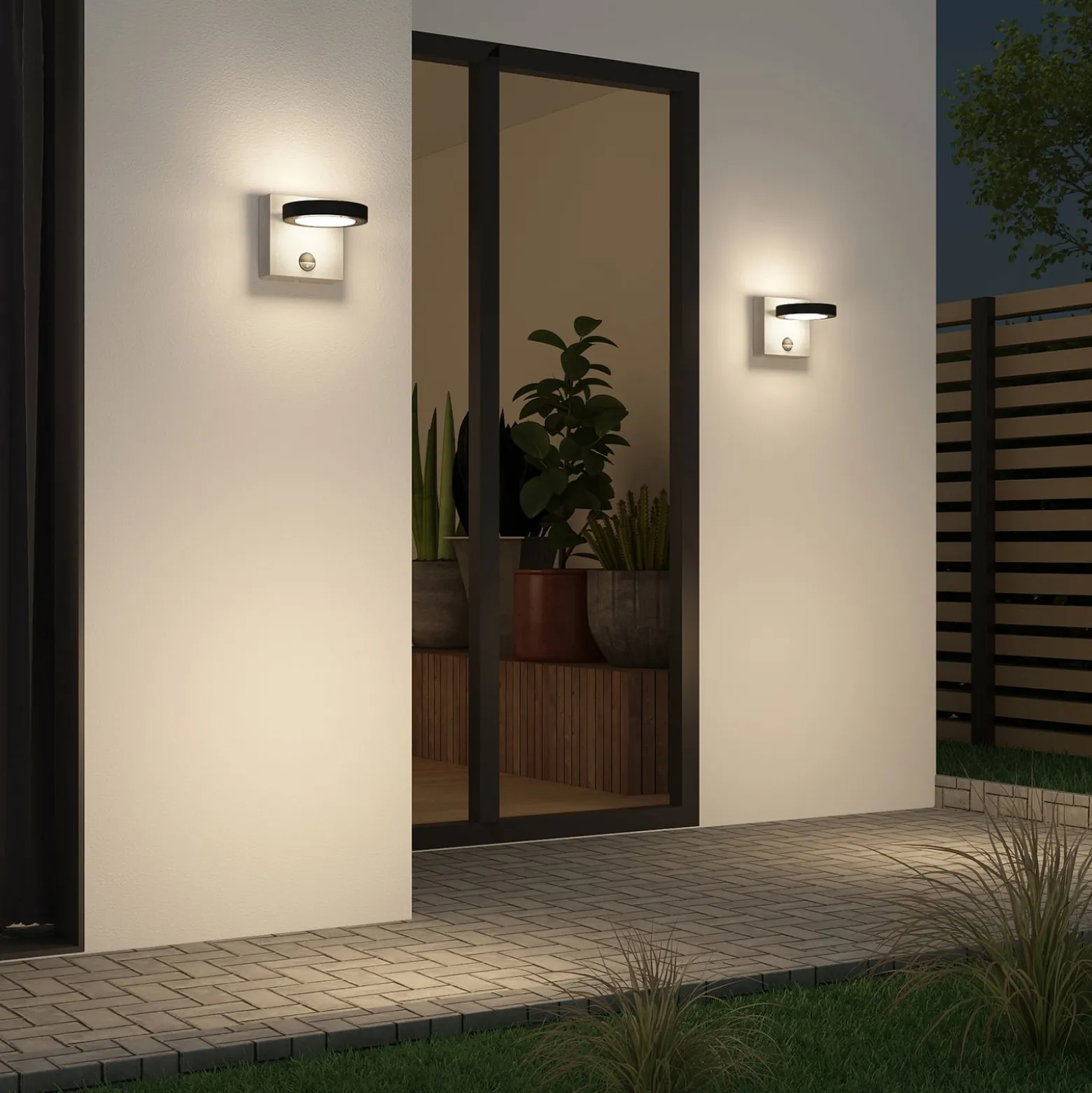 Lucande LED-Außenwandlampe Belna, Beton, Sensor, IP54