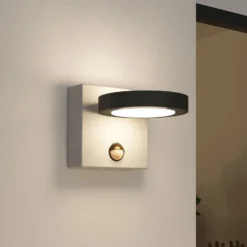 Lucande LED-Außenwandlampe Belna, Beton, Sensor, IP54