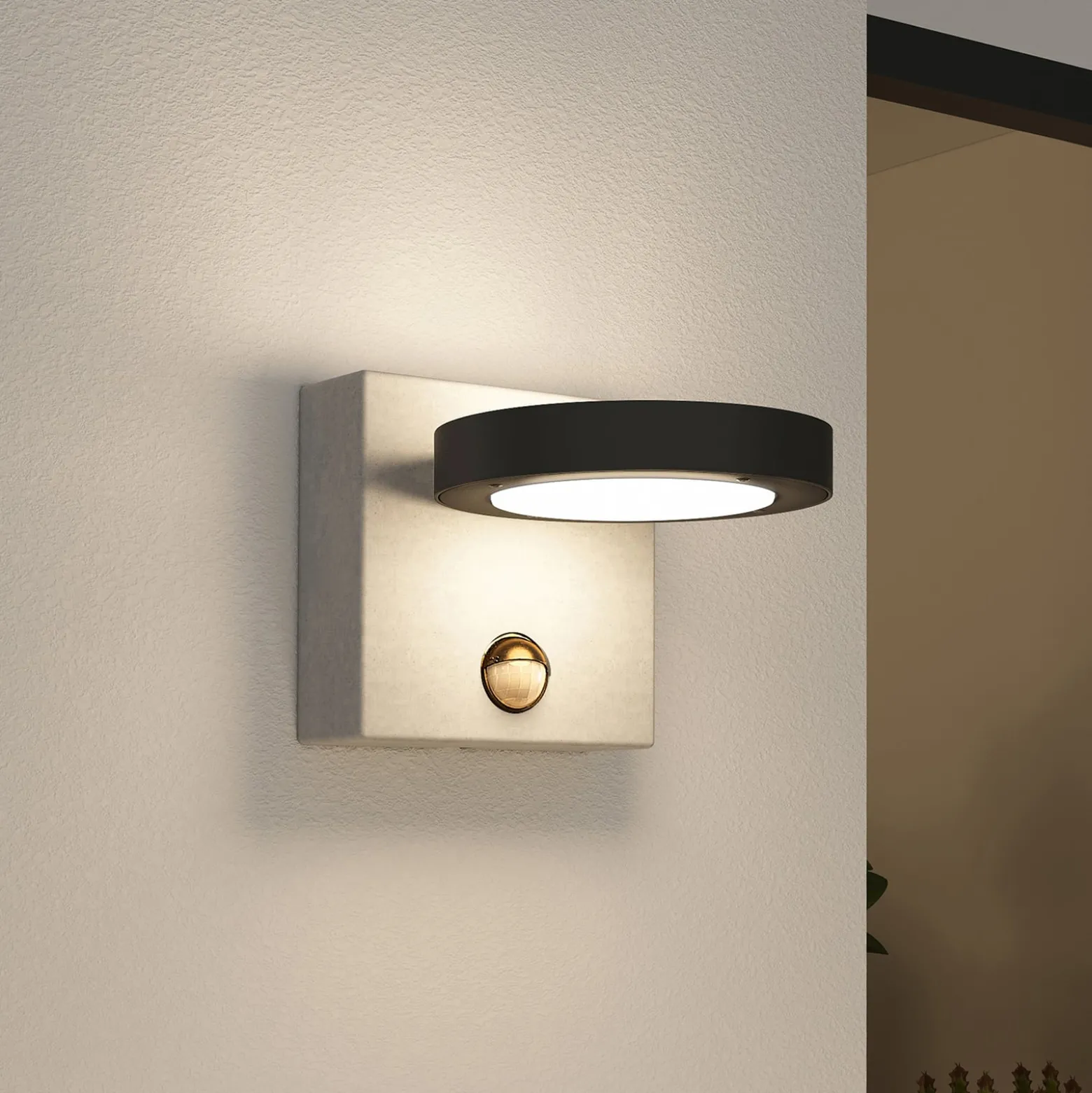 Lucande LED-Außenwandlampe Belna, Beton, Sensor, IP54
