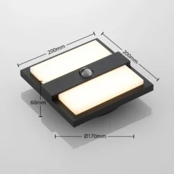 Lucande LED-Außenwandleuchte Gylfi, 20 cm, schwarz, Sensor