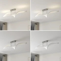 Lucande LED-Deckenlampe Edano, 122 cm, weiß, Textil, dimmbar