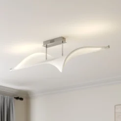 Lucande LED-Deckenlampe Edano, 122 cm, weiß, Textil, dimmbar