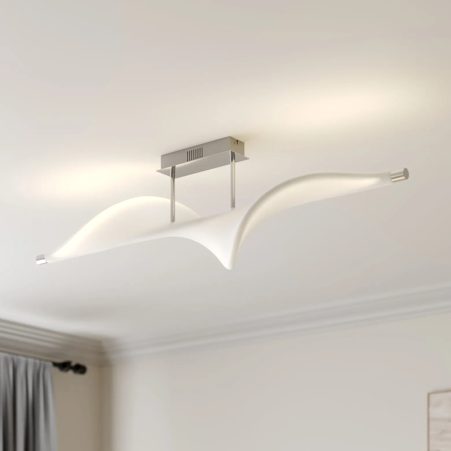 Lucande LED-Deckenlampe Edano, 122 cm, weiß, Textil, dimmbar