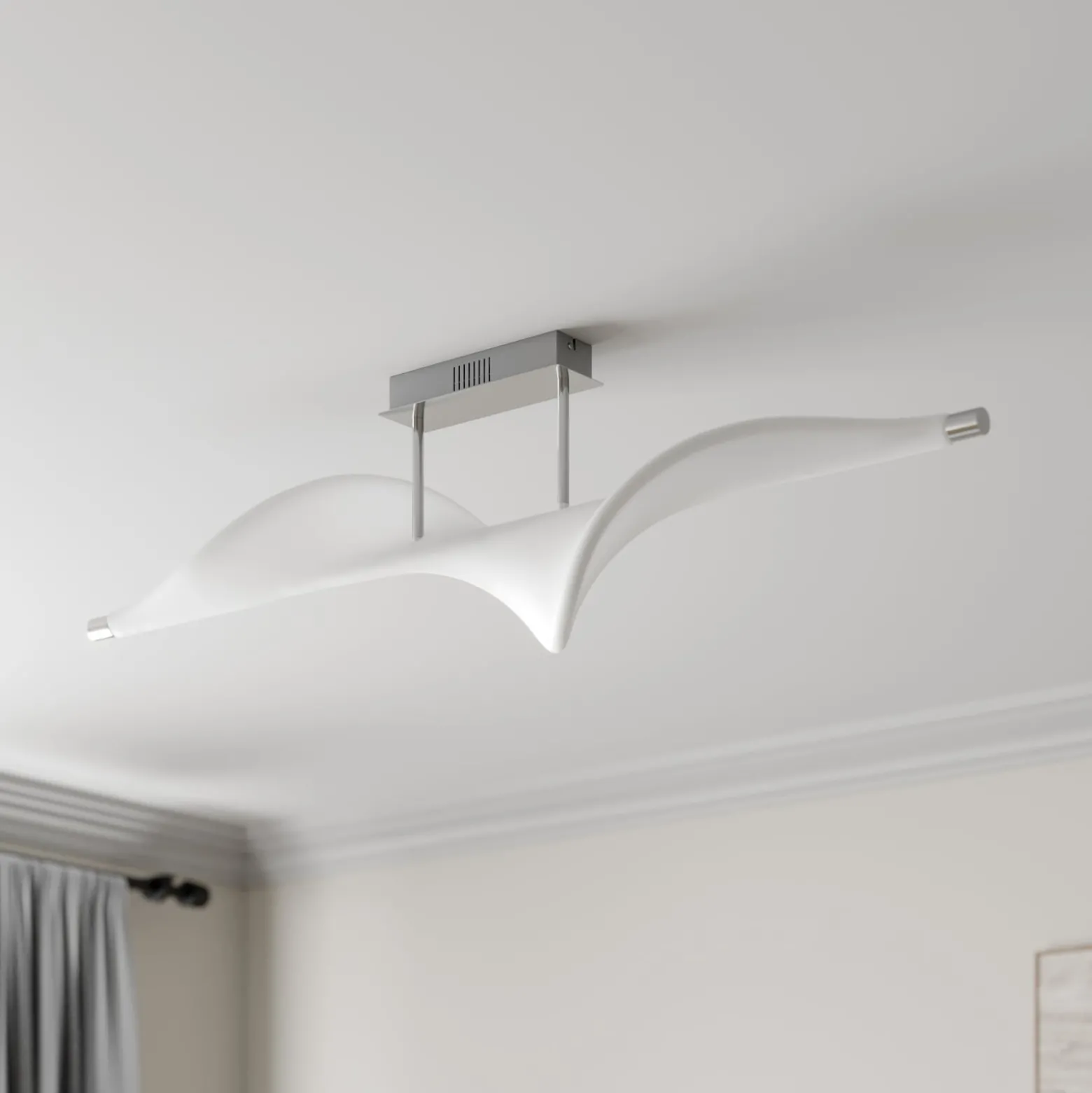 Lucande LED-Deckenlampe Edano, 122 cm, weiß, Textil, dimmbar