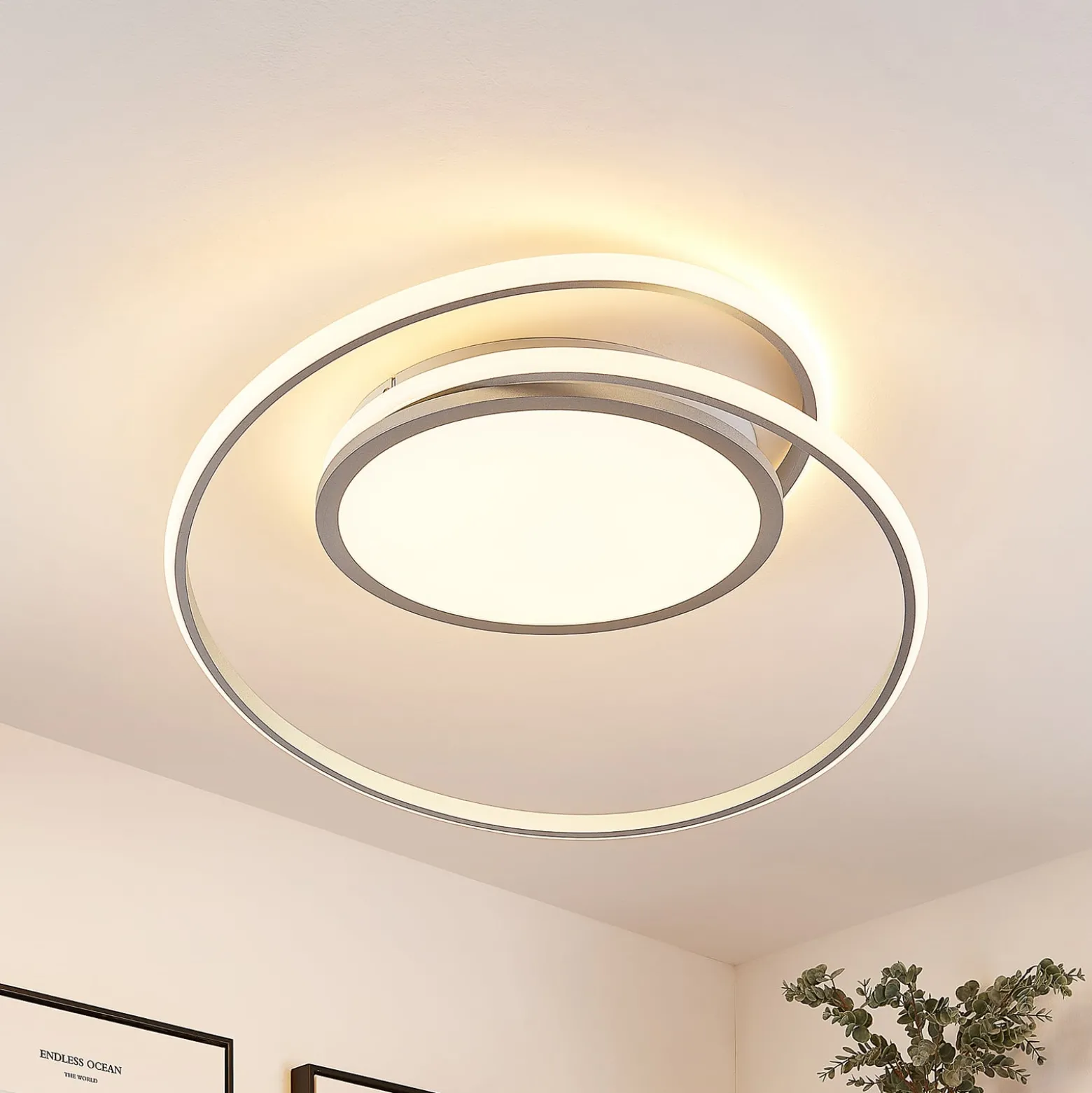 Lucande LED-Deckenlampe Noud, 65 cm, silber, Metall, CCT