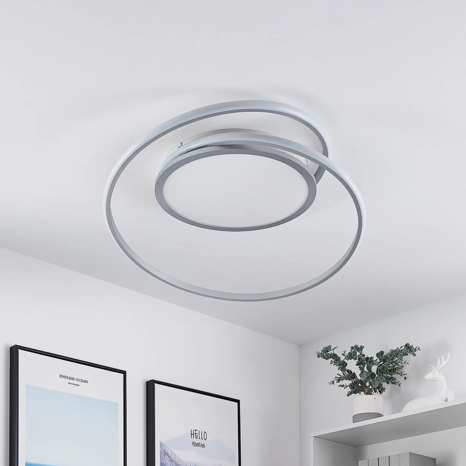 Lucande LED-Deckenlampe Noud, 65 cm, silber, Metall, CCT