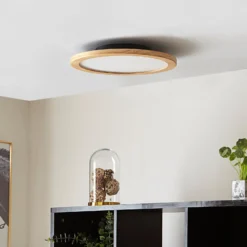 Lucande LED-Deckenleuchte Joren, Ø 38 cm, Holz, CCT, Remote