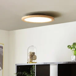 Lucande LED-Deckenleuchte Joren, Ø 38 cm, Holz, CCT, Remote