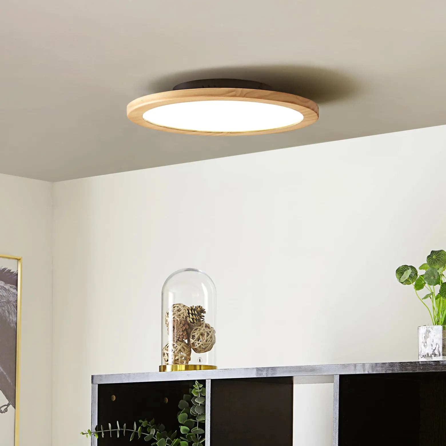 Lucande LED-Deckenleuchte Joren, Ø 38 cm, Holz, CCT, Remote