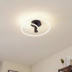 Lucande LED-Deckenleuchte Valenora, weiß/schwarz, PC, Ø 49cm
