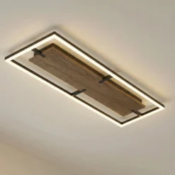 Lucande LED-Deckenleuchte Vectra, 100 x 30 cm, Holz, dimmbar