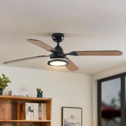 Lucande LED-Deckenventilator Tedric, schwarz, leise, 133 cm