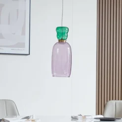 Lucande LED-Hängelampe Fay, lila/dunkelgrün, Glas, Ø 15 cm
