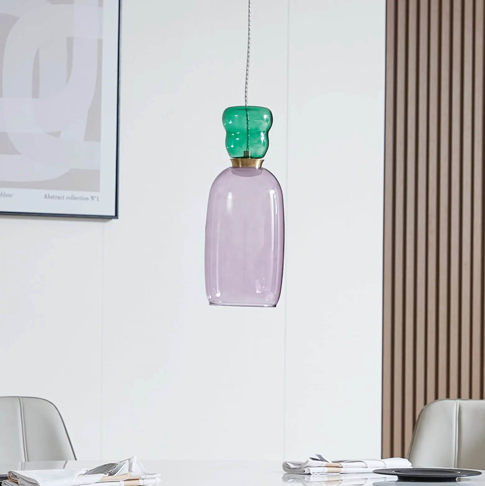 Lucande LED-Hängelampe Fay, lila/dunkelgrün, Glas, Ø 15 cm