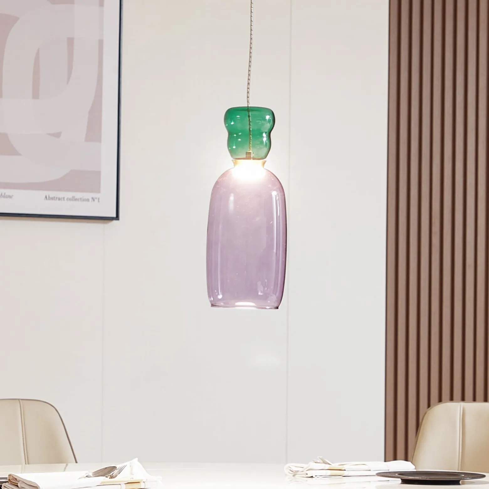 Lucande LED-Hängelampe Fay, lila/dunkelgrün, Glas, Ø 15 cm
