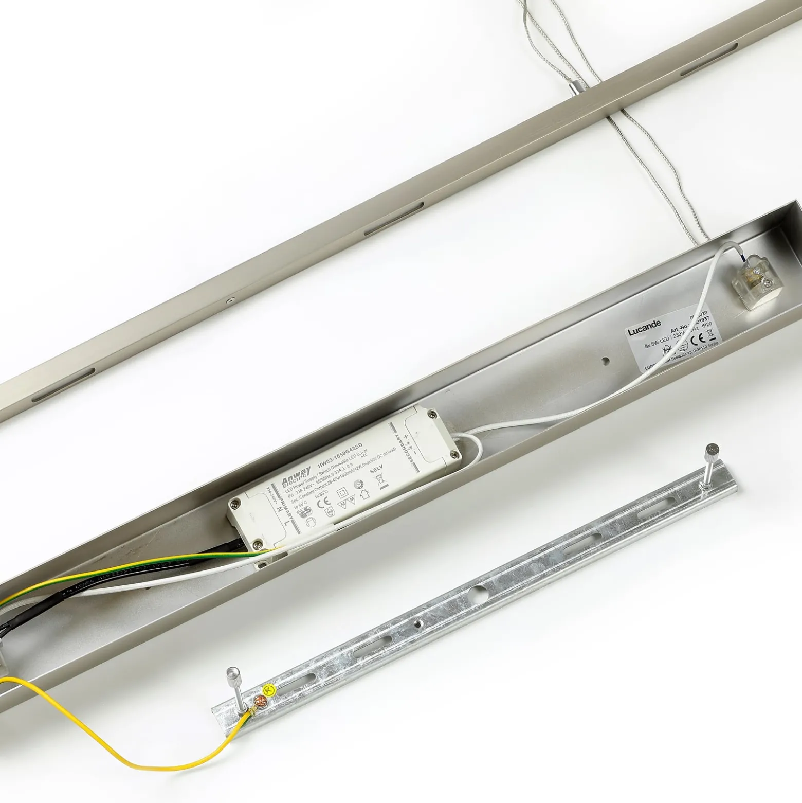 Lucande LED-Pendellampe Arnik, 180 cm, nickelfarben, dimmbar