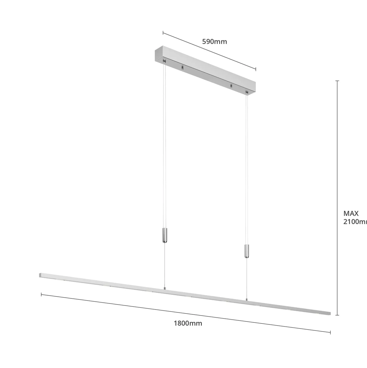 Lucande LED-Pendellampe Arnik, 180 cm, nickelfarben, dimmbar