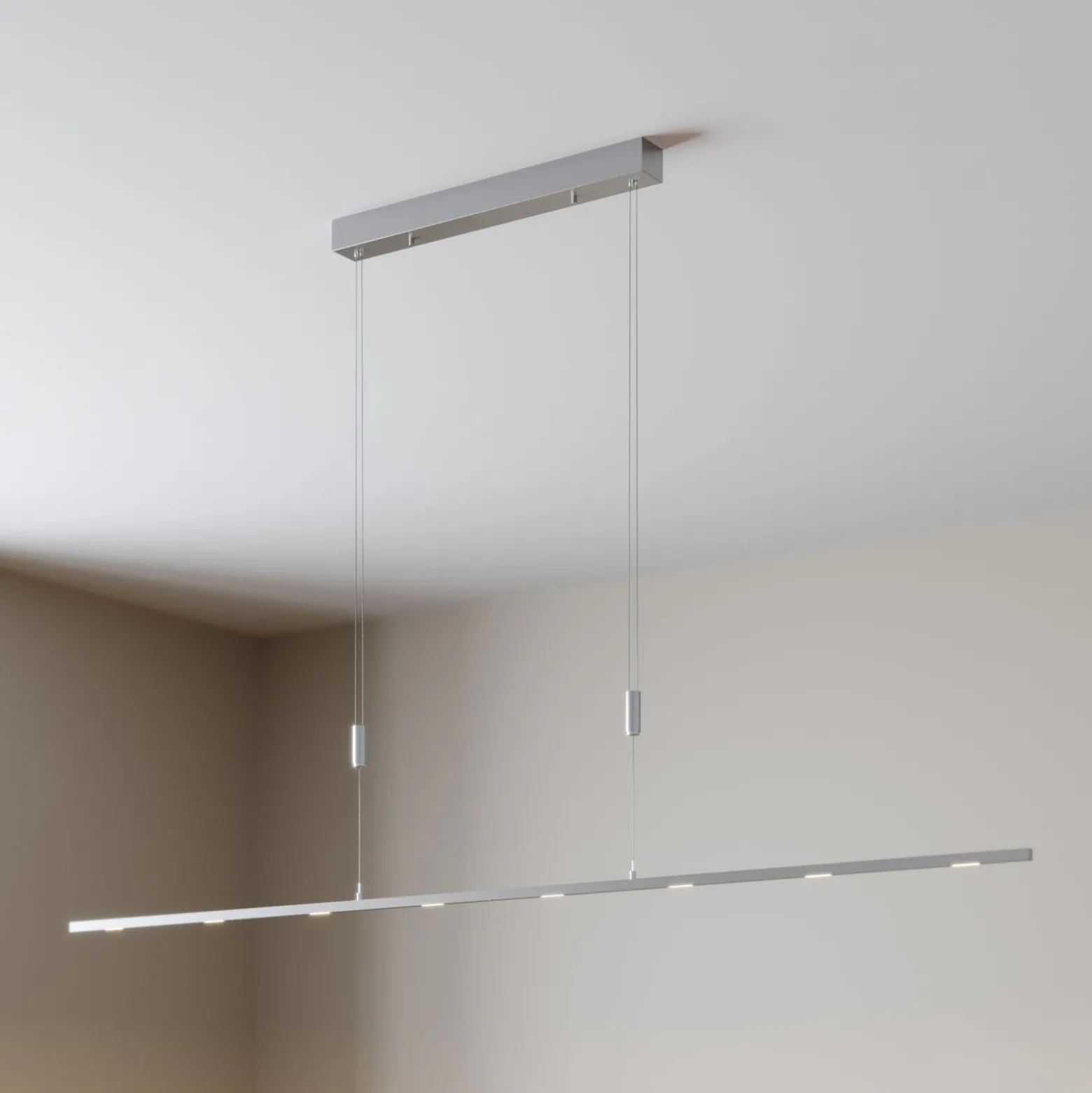 Lucande LED-Pendellampe Arnik, 180 cm, nickelfarben, dimmbar