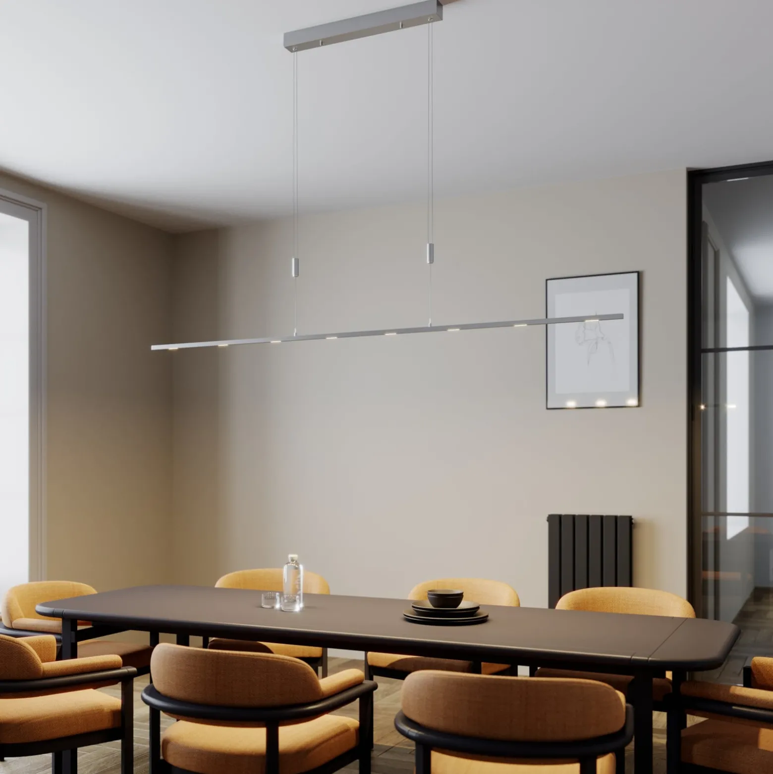 Lucande LED-Pendellampe Arnik, 180 cm, nickelfarben, dimmbar