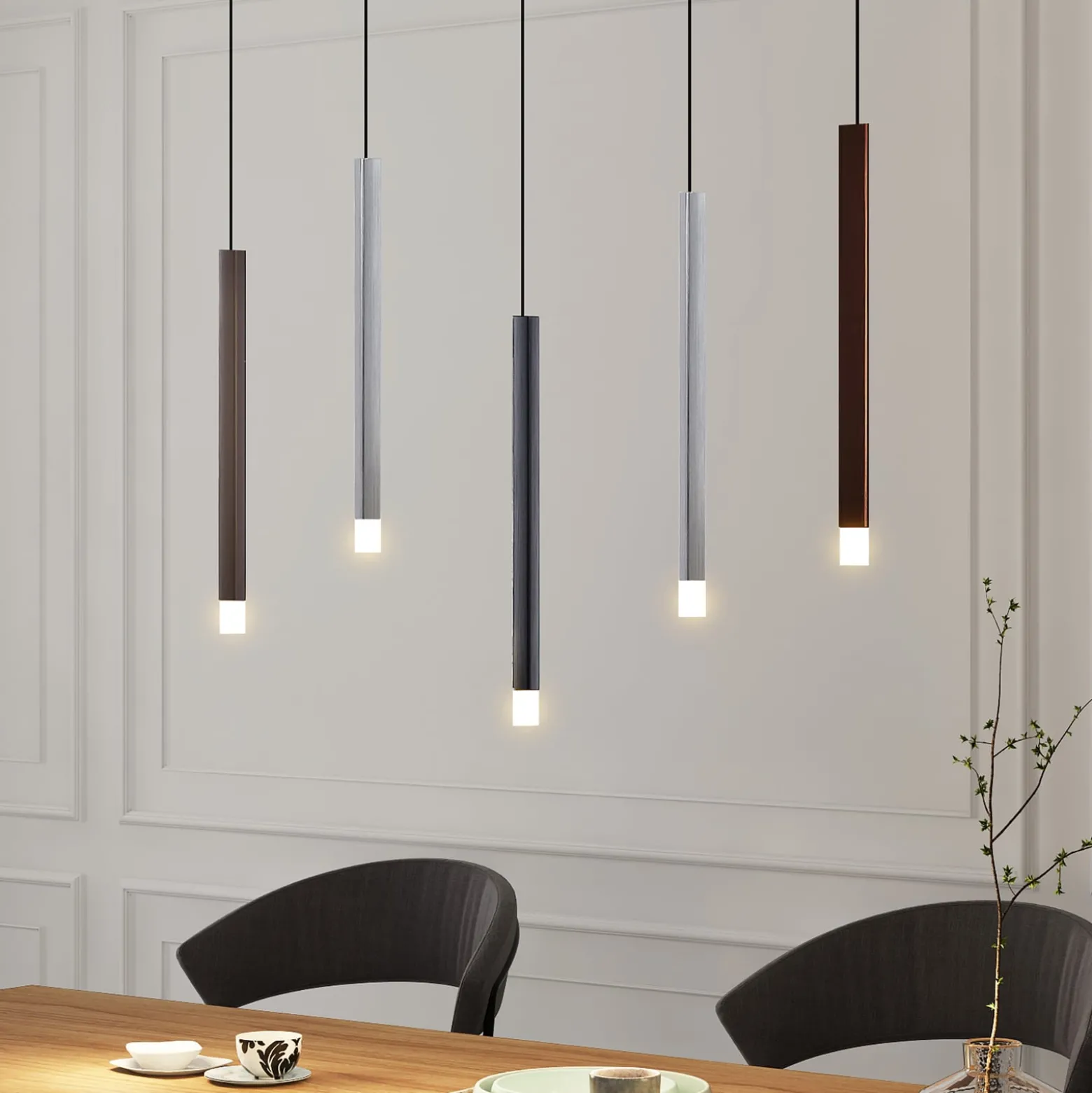 Lucande LED-Pendelleuchte Stoika, 88 cm, 5-flg., Metall
