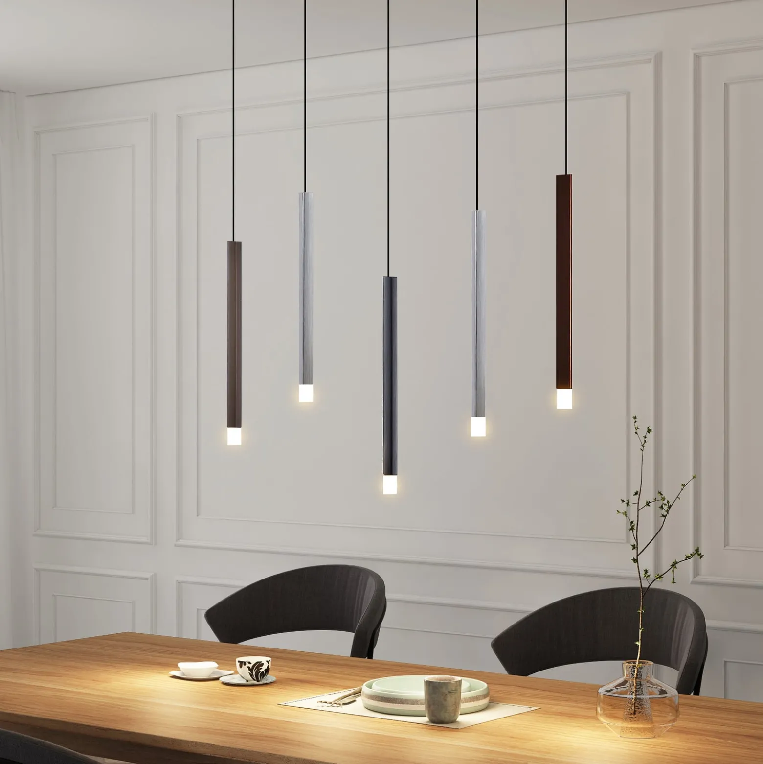 Lucande LED-Pendelleuchte Stoika, 88 cm, 5-flg., Metall