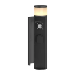Lucande LED-Sockellampe Corban, grau, Tür, Steckdosen, IP44